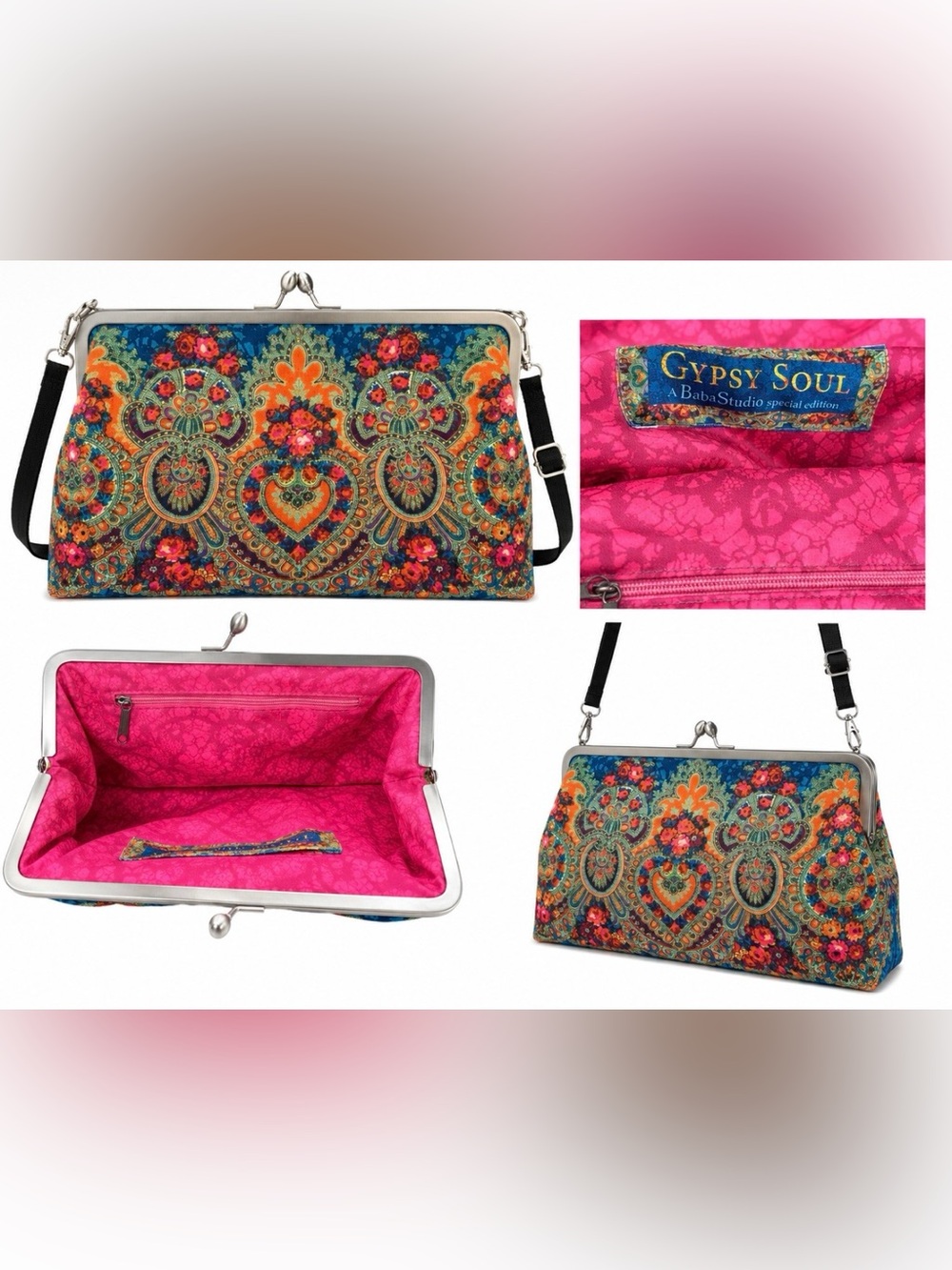 RARE Baba Studio "Gypsy Soul" Special Edition Kiss-Lock Clutch / Crossbody Bag